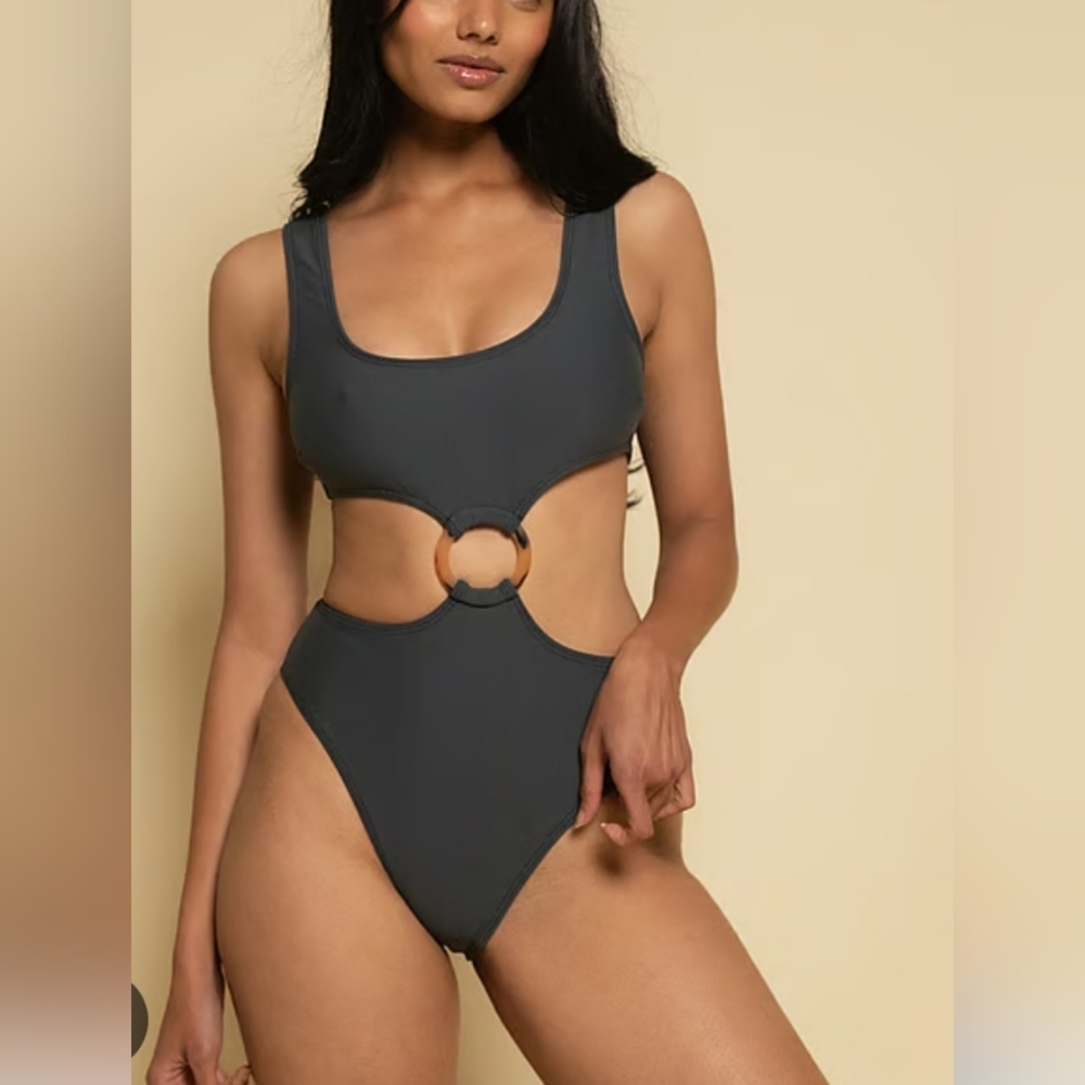Montce Charcoal Gray One-Piece Cutout Swimsuit with Ring Detail